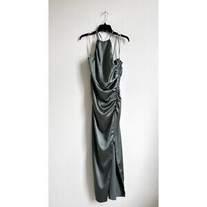 Women's Lipsy Bridesmaid Satin Ruched Halter Neck Maxi Dress, Size 10 Sage Green